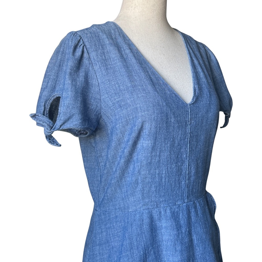 J. Crew Chambray Faux Wrap Short Sleeve Mini Dress - 6 - Medium Wash Blue - Picture 7 of 16
